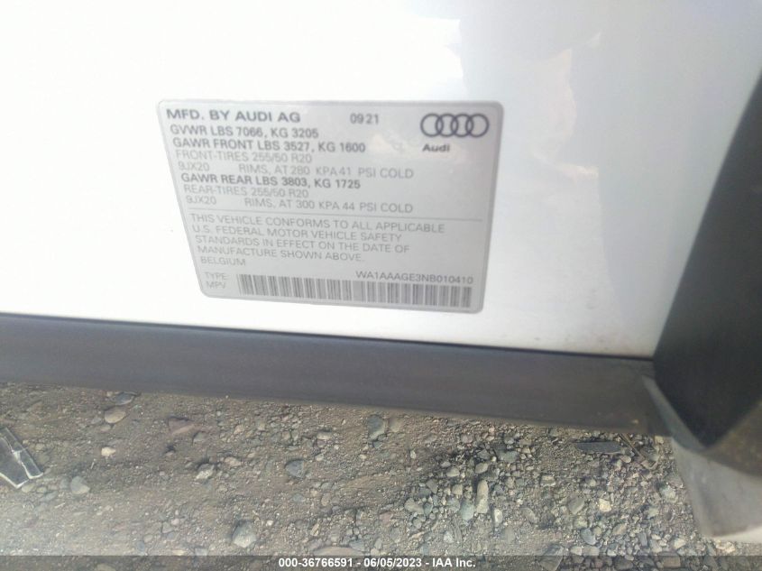 2022 AUDI E-TRON PREMIUM - WA1AAAGE3NB010410