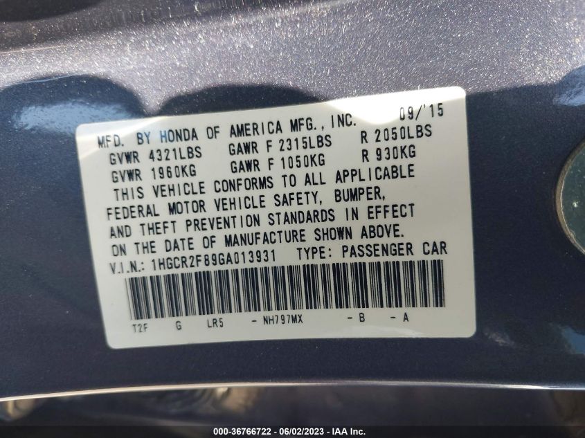 2016 HONDA ACCORD SEDAN EX-L - 1HGCR2F89GA013931