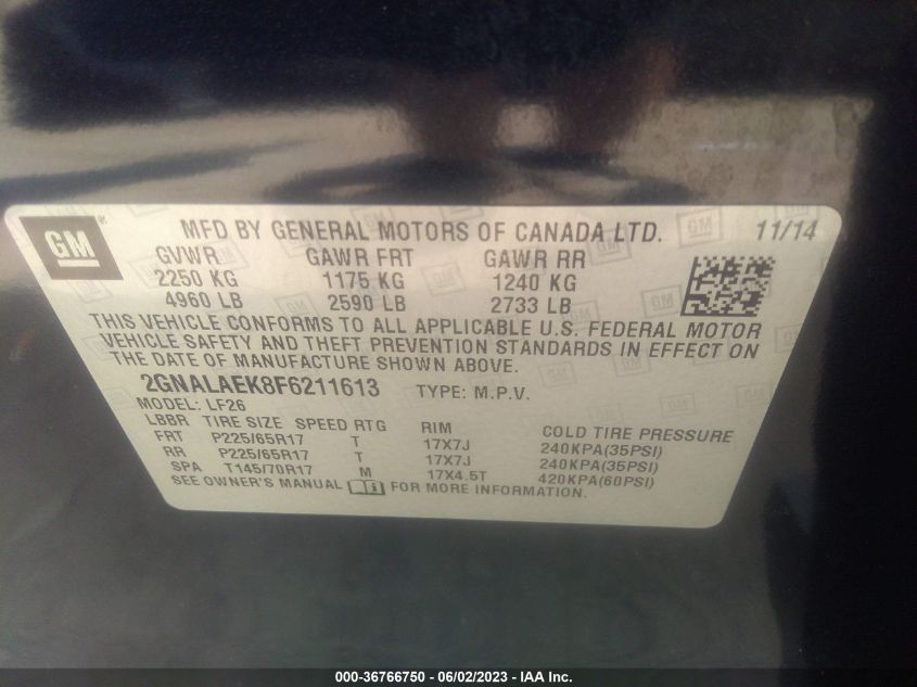 2015 CHEVROLET EQUINOX LS - 2GNALAEK8F6211613