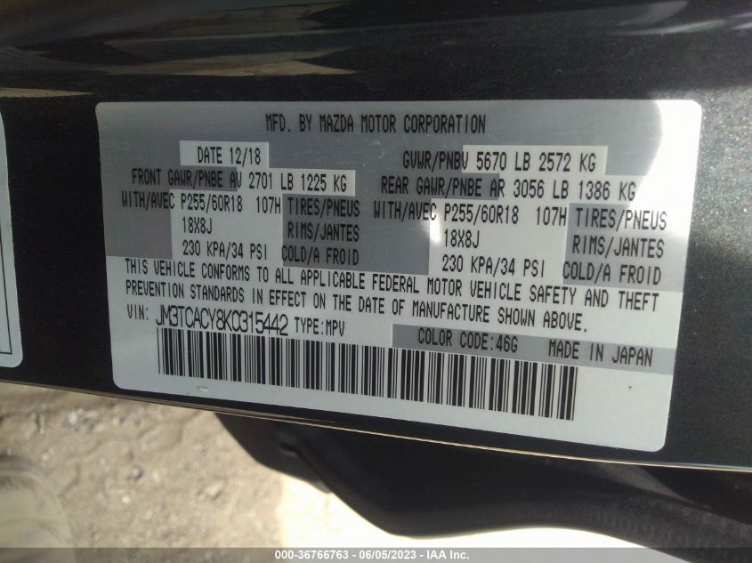 2019 MAZDA CX-9 TOURING - JM3TCACY8K0315442