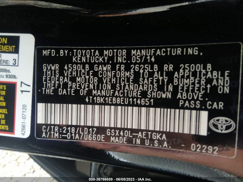 2014 TOYOTA AVALON LIMITED - 4T1BK1EB8EU114651