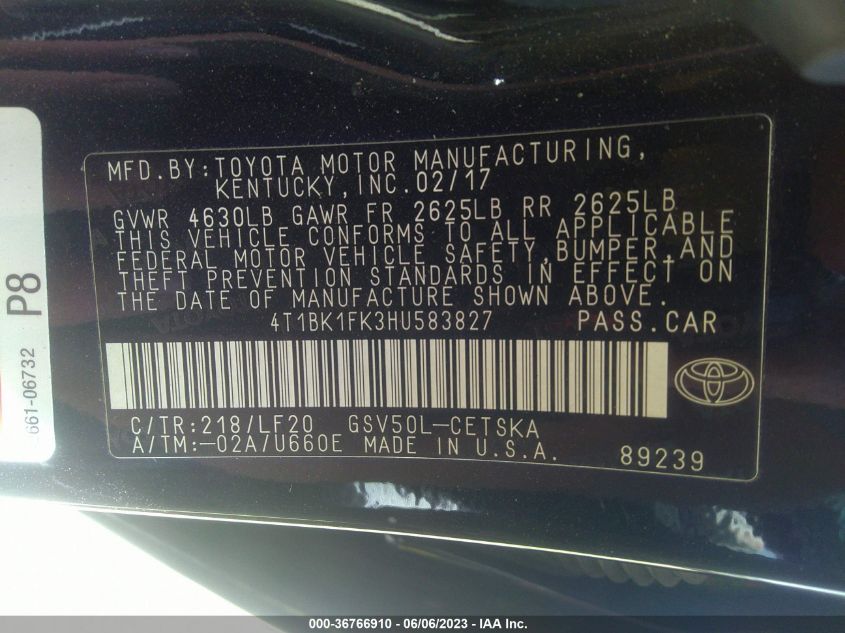 2017 TOYOTA CAMRY V6 - 4T1BK1FK3HU583827