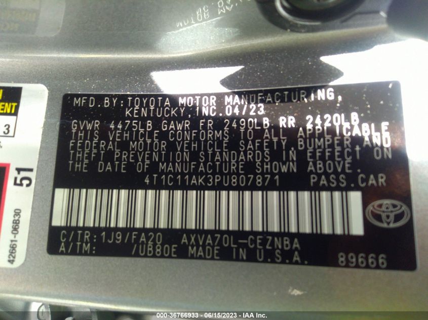2023 TOYOTA CAMRY LE - 4T1C11AK3PU807871