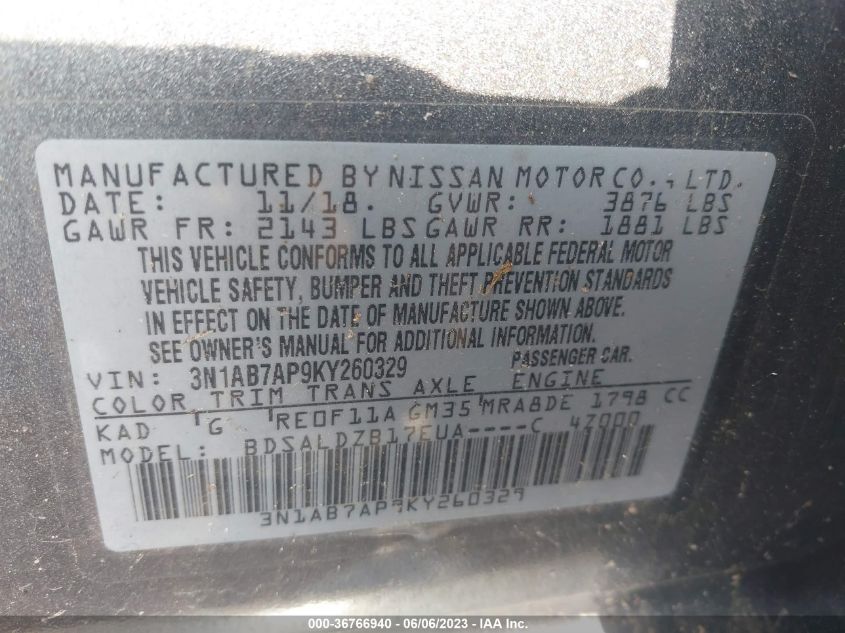 2019 NISSAN SENTRA S/SV/SR/SL - 3N1AB7AP9KY260329