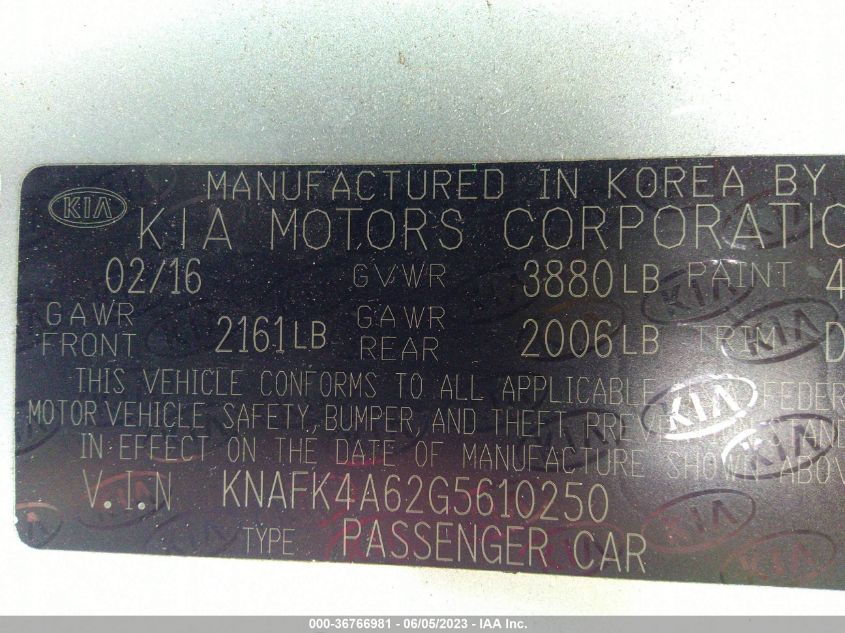 2016 KIA FORTE LX - KNAFK4A62G5610250