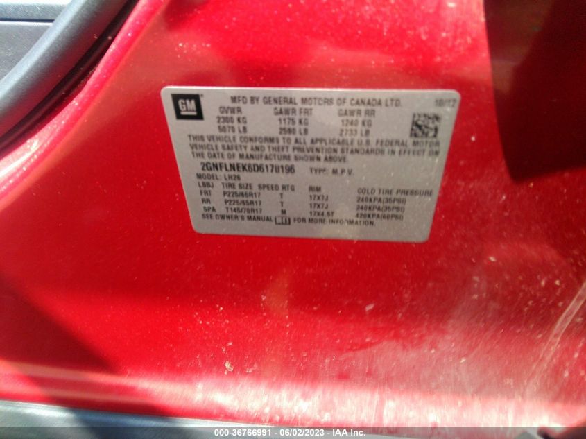 2013 CHEVROLET EQUINOX LT - 2GNFLNEK6D6170196