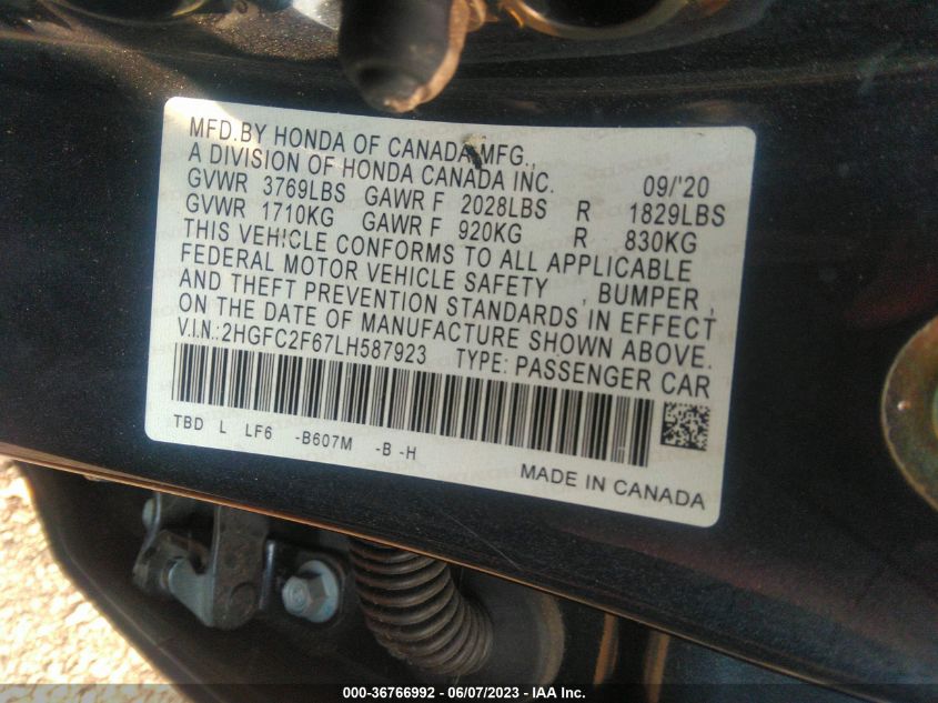 2020 HONDA CIVIC SEDAN LX - 2HGFC2F67LH587923