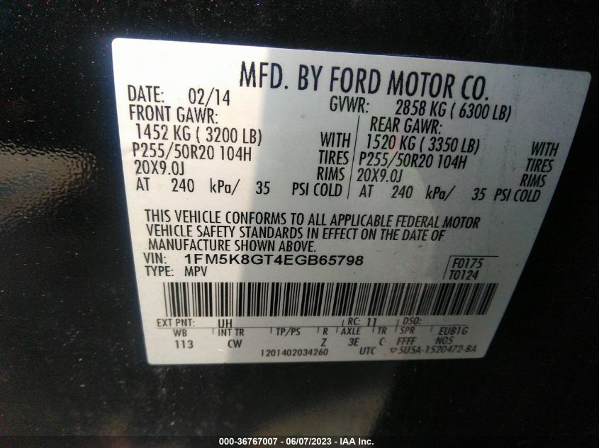 2014 FORD EXPLORER SPORT - 1FM5K8GT4EGB65798