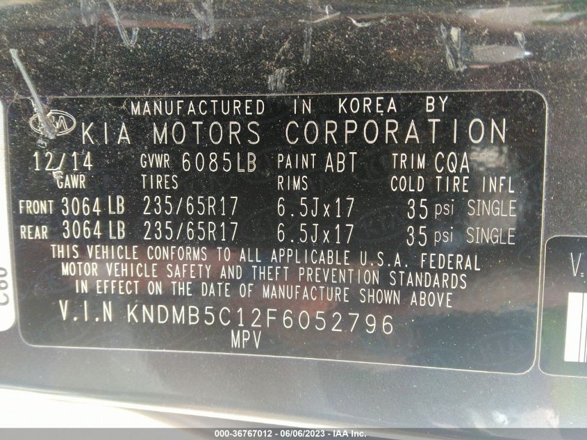 2015 KIA SEDONA LX - KNDMB5C12F6052796