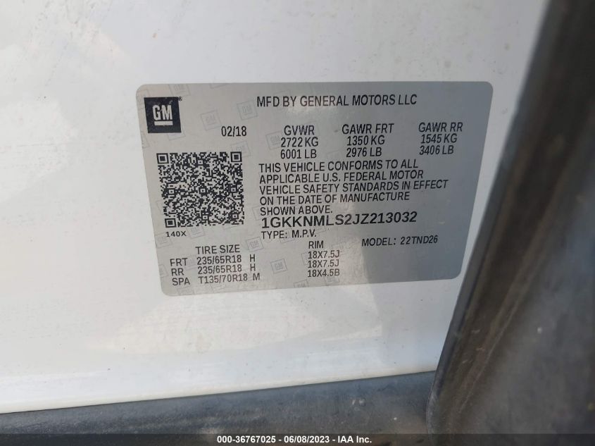 2018 GMC ACADIA SLT - 1GKKNMLS2JZ213032
