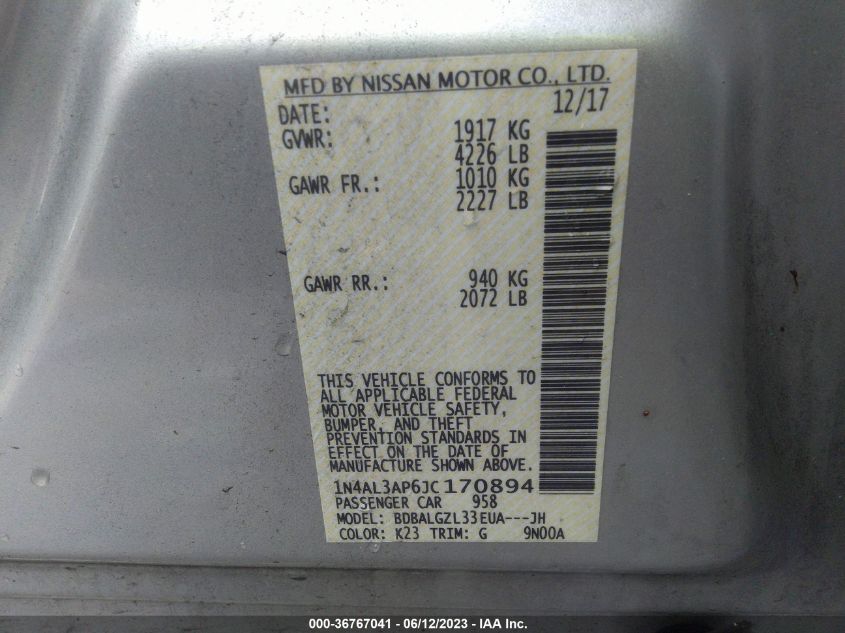 2018 NISSAN ALTIMA 2.5 S - 1N4AL3AP6JC170894