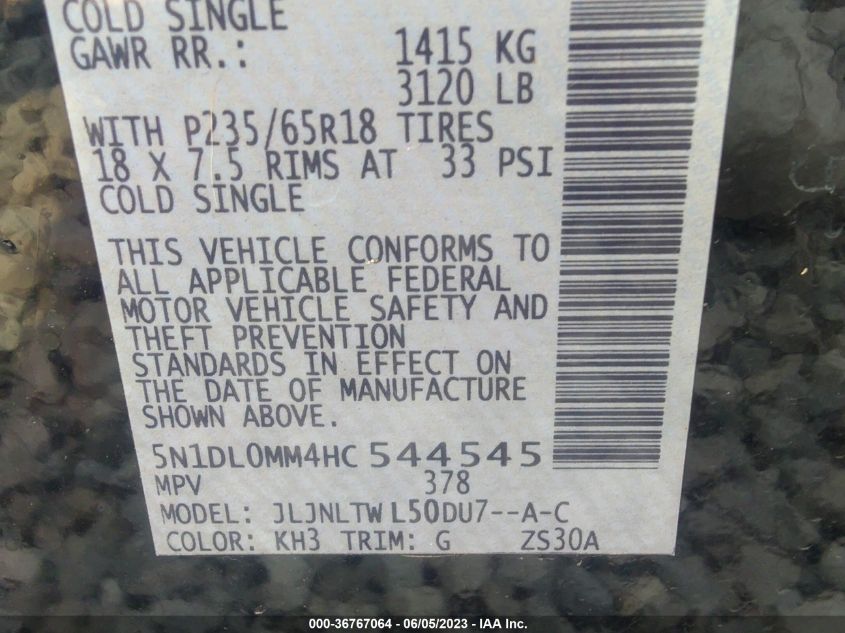 2017 INFINITI QX60 - 5N1DL0MM4HC544545