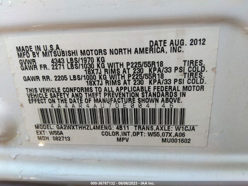2013 MITSUBISHI OUTLANDER SPORT SE - 4A4AR4AU7DE004146