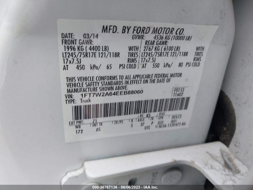 2014 FORD SUPER DUTY F-250 SRW XL/XLT/LARIAT/KING RANCH - 1FT7W2A64EEB88060