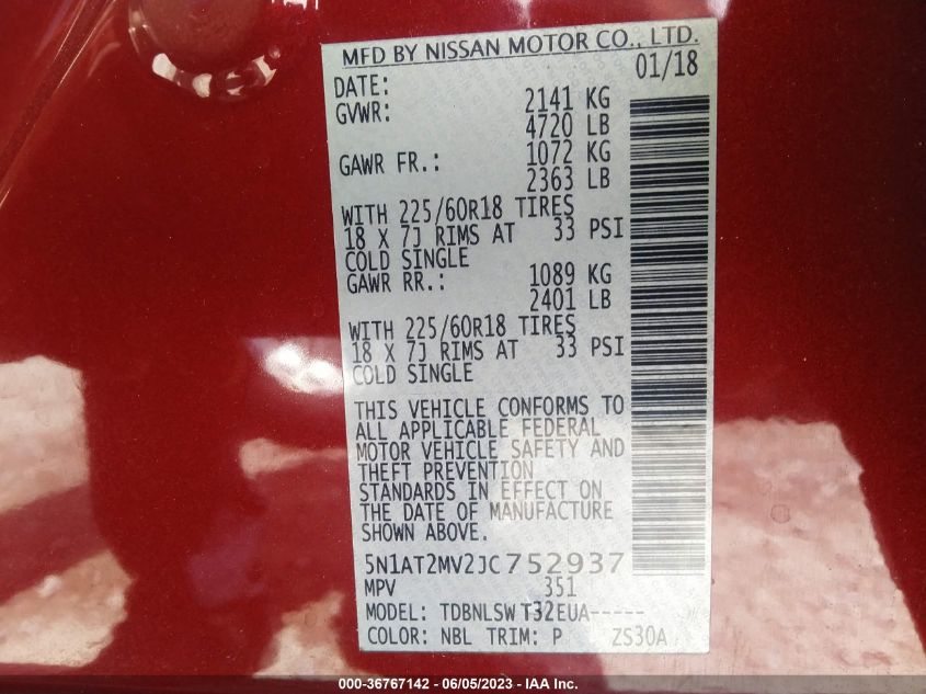 2018 NISSAN ROGUE SL - 5N1AT2MV2JC752937