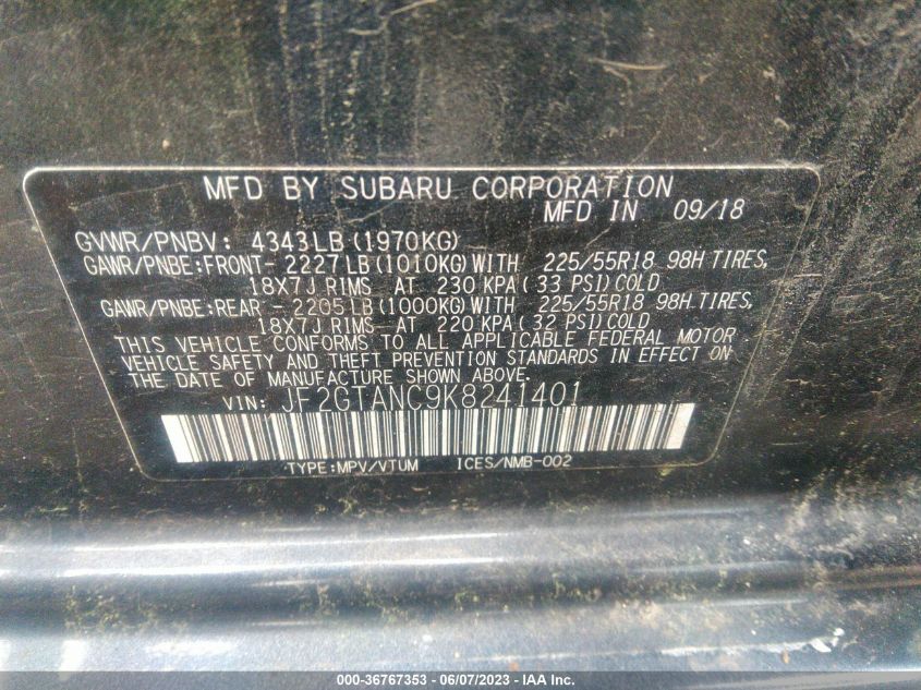 2019 SUBARU CROSSTREK LIMITED - JF2GTANC9K8241401