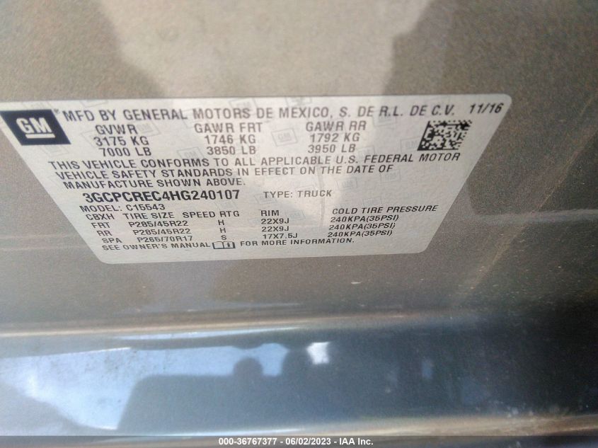 2017 CHEVROLET SILVERADO 1500 LT - 3GCPCREC4HG240107