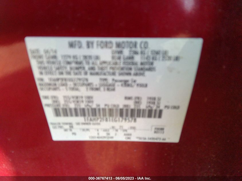 2014 FORD TAURUS LIMITED - 1FAHP2F81EG179578