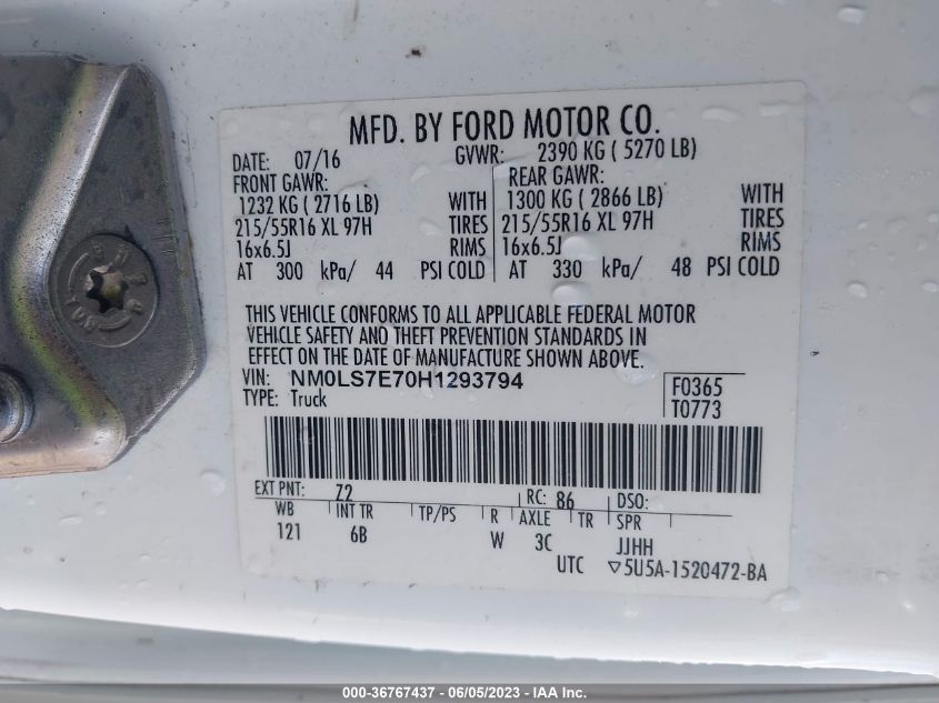 2017 FORD TRANSIT CONNECT VAN XL NM0LS7E70H1293794