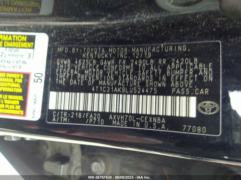 2020 TOYOTA CAMRY HYBRID LE - 4T1C31AK9LU524475