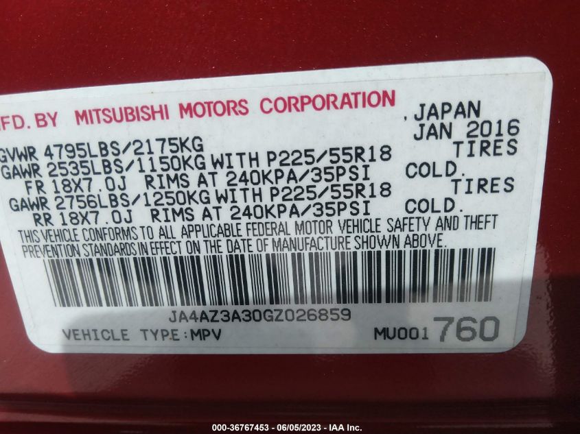 2016 MITSUBISHI OUTLANDER SE/SEL - JA4AZ3A30GZ026859