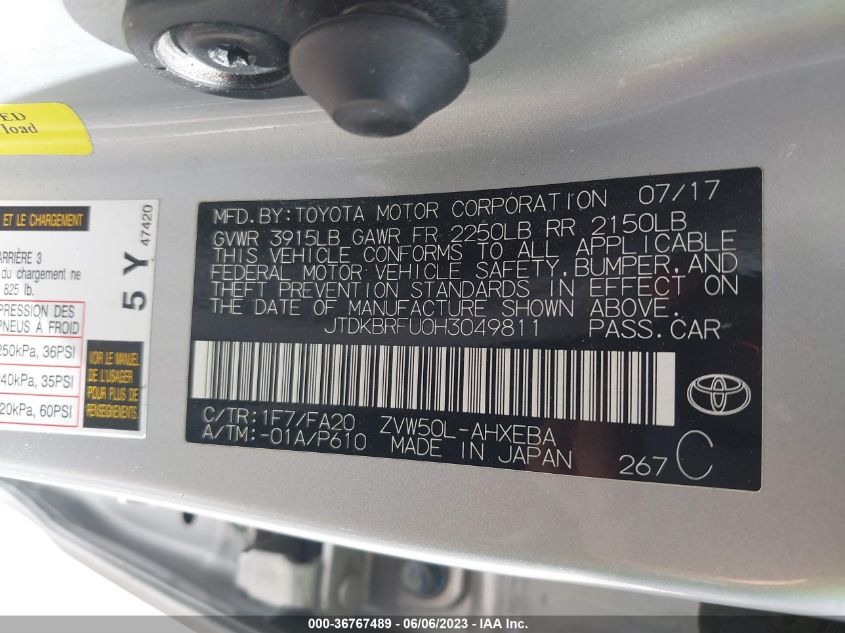 2017 TOYOTA PRIUS TWO/TWO ECO/THREE - JTDKBRFU0H3049811