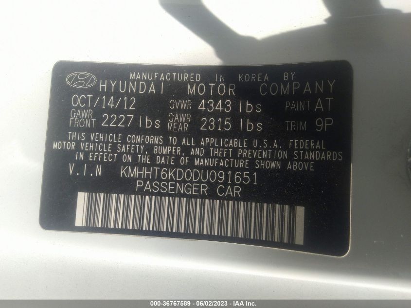 2013 HYUNDAI GENESIS COUPE 2.0T KMHHT6KD0DU091651