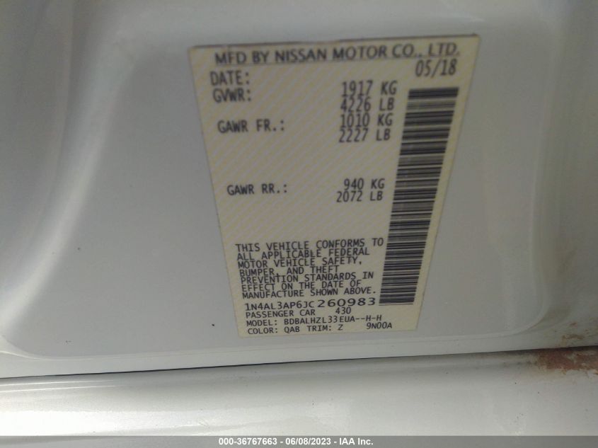 2018 NISSAN ALTIMA 2.5 SR - 1N4AL3AP6JC260983