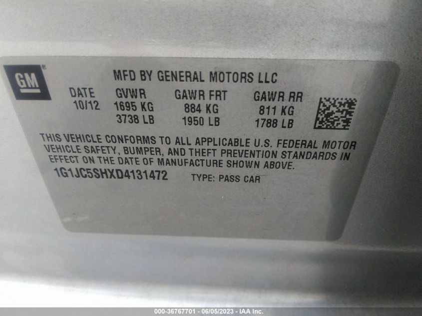 2013 CHEVROLET SONIC LT - 1G1JC5SHXD4131472