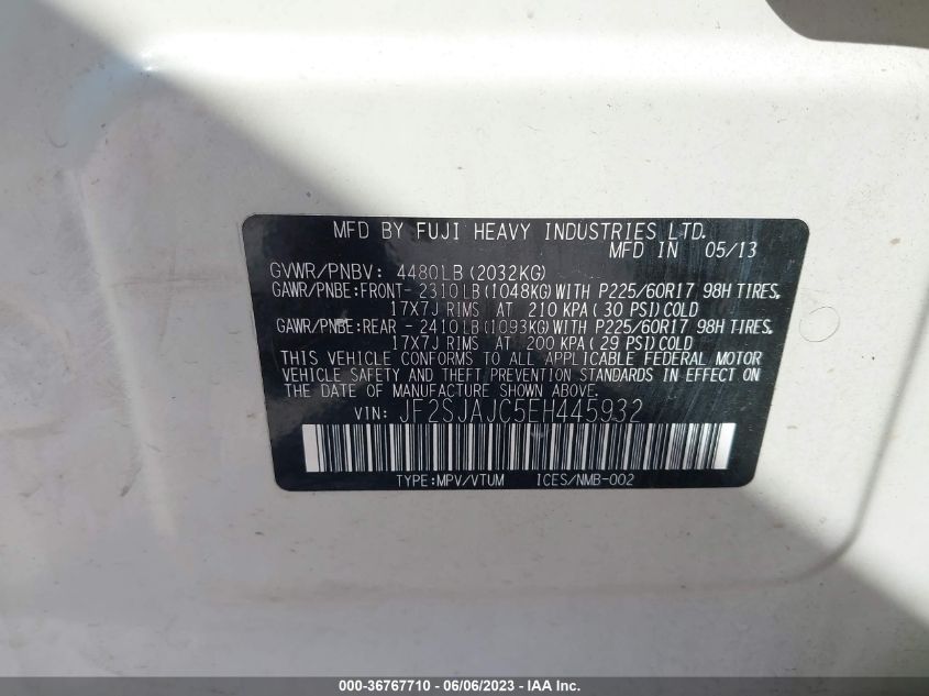 2014 SUBARU FORESTER 2.5I LIMITED - JF2SJAJC5EH445932