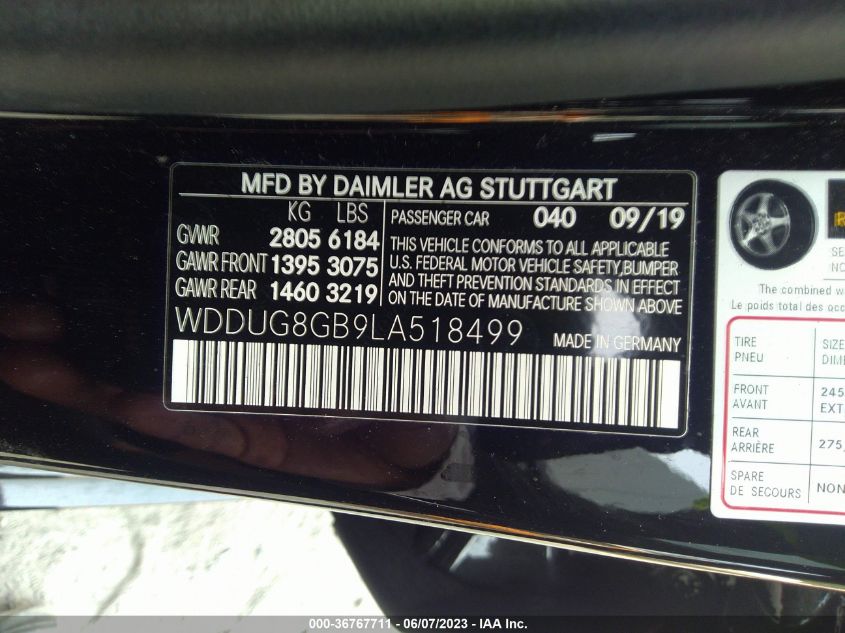 VIN WDDUG8GB9LA518499 Mercedes-Benz S-Class S 560 2020 9