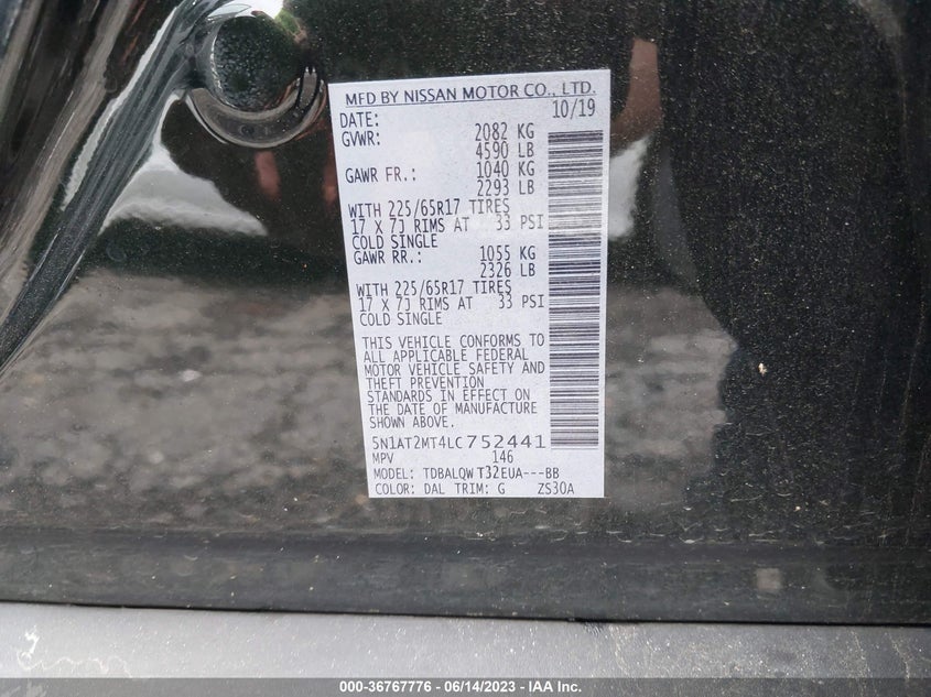 VIN 5N1AT2MT4LC752441 2020 NISSAN ROGUE SV