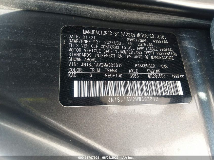 2021 NISSAN ROGUE SPORT S - JN1BJ1AV2MW303812