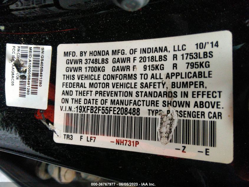 2015 HONDA CIVIC SEDAN LX - 19XFB2F55FE208488