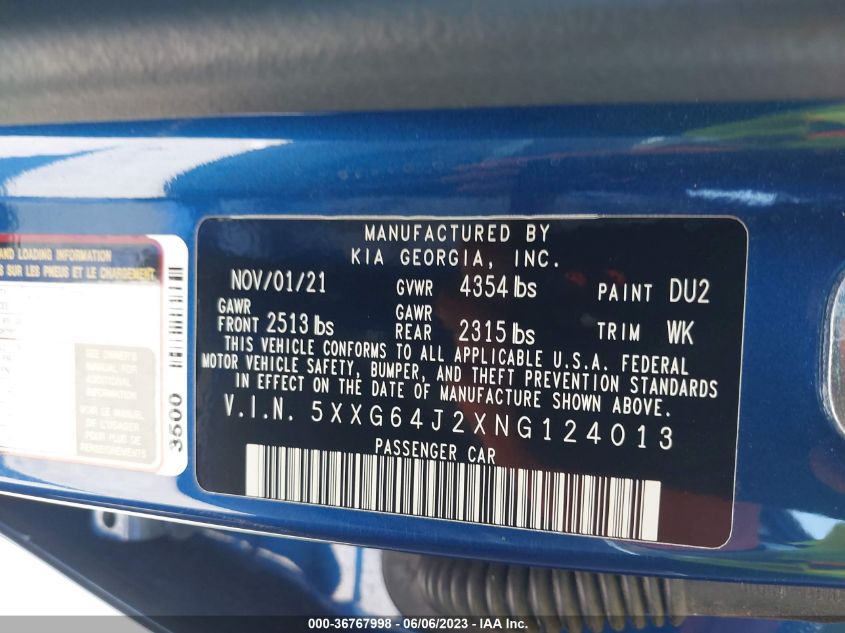 2022 KIA K5 GT-LINE - 5XXG64J2XNG124013