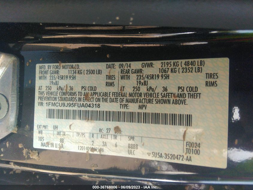 2015 FORD ESCAPE TITANIUM - 1FMCU9J95FUA04318