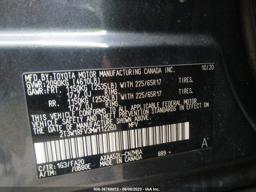 2021 TOYOTA RAV4 XLE - 2T3W1RFV3MW112260