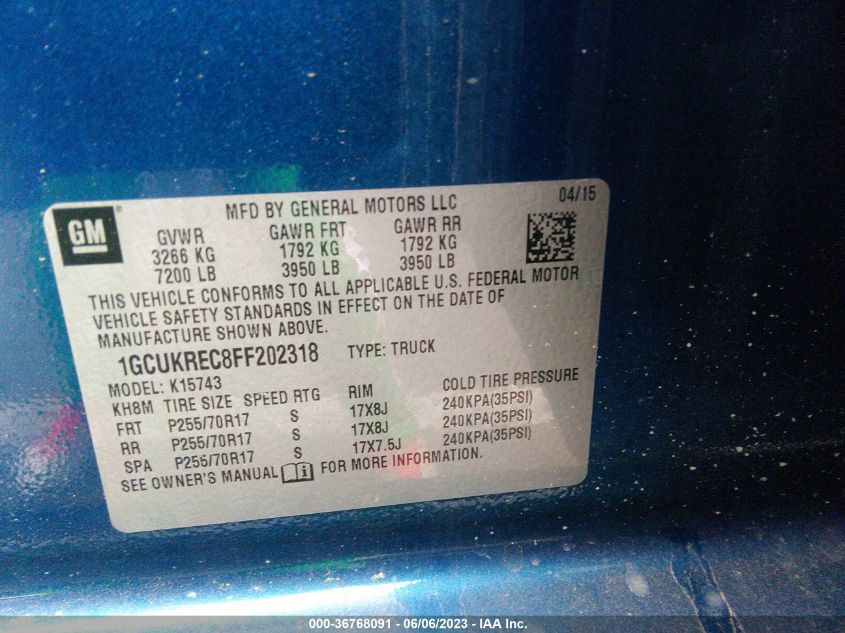 2015 CHEVROLET SILVERADO 1500 LT - 1GCUKREC8FF202318
