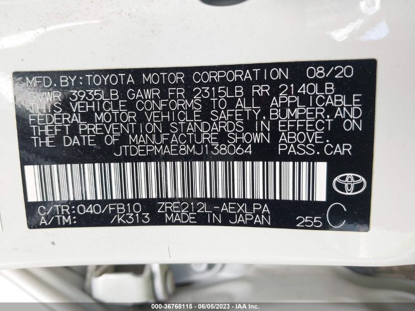 2021 TOYOTA COROLLA LE - JTDEPMAE8MJ138064