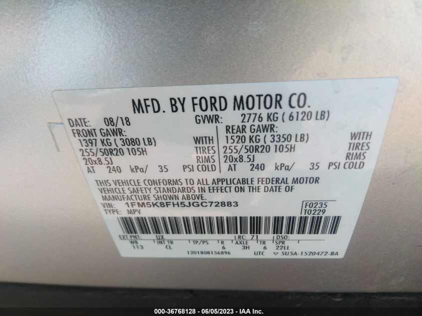 2018 FORD EXPLORER LIMITED - 1FM5K8FH5JGC72883