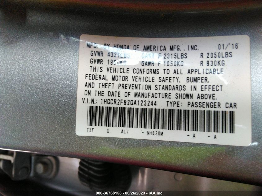 2016 HONDA ACCORD SEDAN EX-L - 1HGCR2F92GA123244