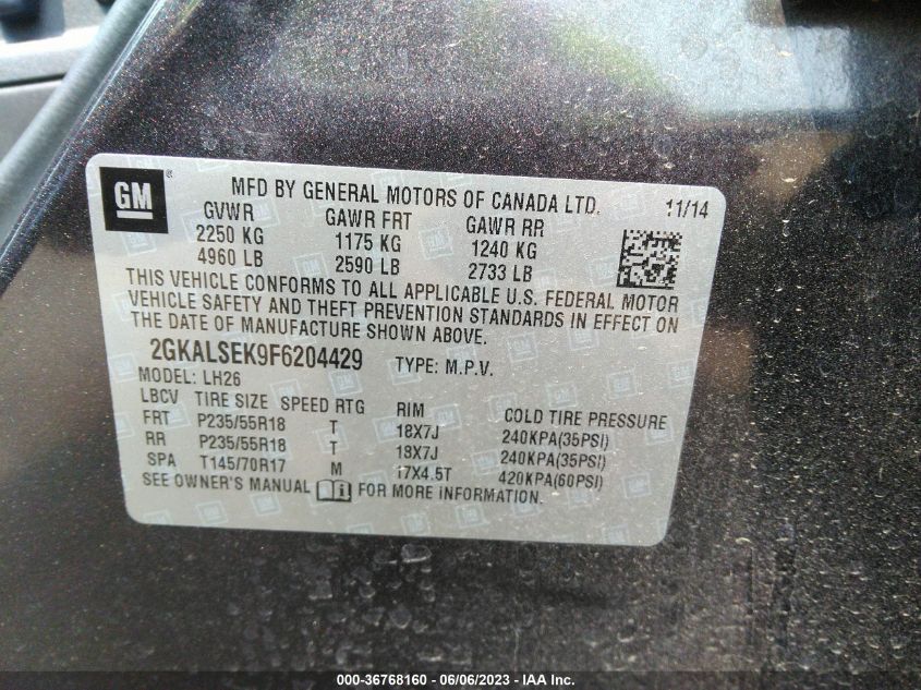 2015 GMC TERRAIN SLT - 2GKALSEK9F6204429