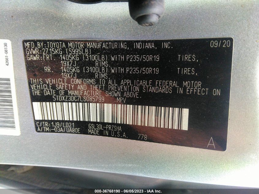 2020 TOYOTA SIENNA SE - 5TDXZ3DC7LS085799