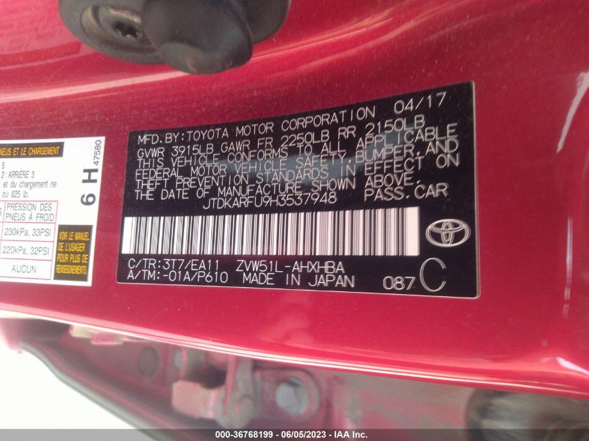 2017 TOYOTA PRIUS TWO/TWO ECO/THREE - JTDKARFU9H3537948
