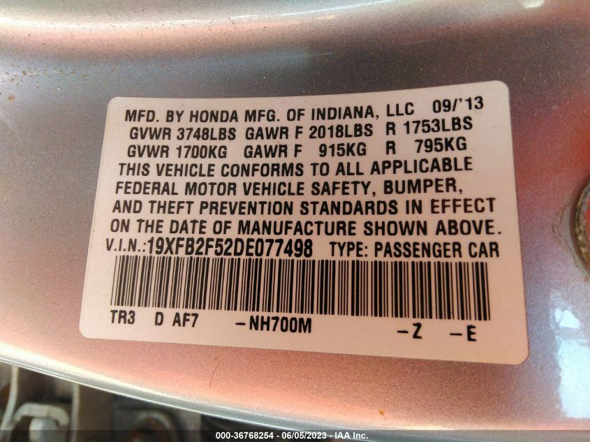 2013 HONDA CIVIC SDN LX - 19XFB2F52DE077498