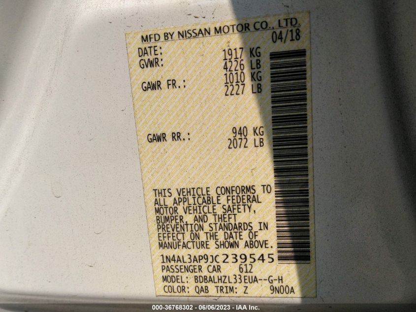 2018 NISSAN ALTIMA 2.5 SR - 1N4AL3AP9JC239545