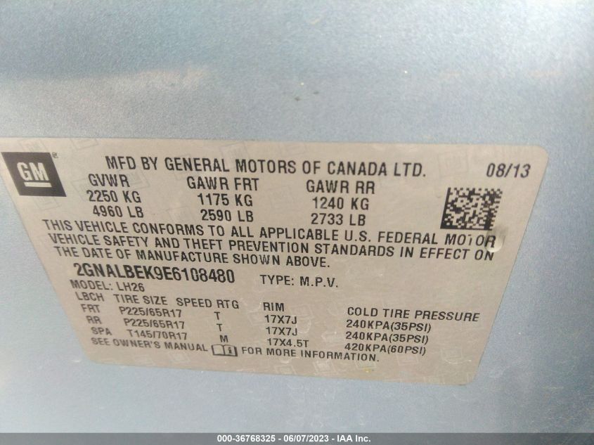 2014 CHEVROLET EQUINOX LT - 2GNALBEK9E6108480