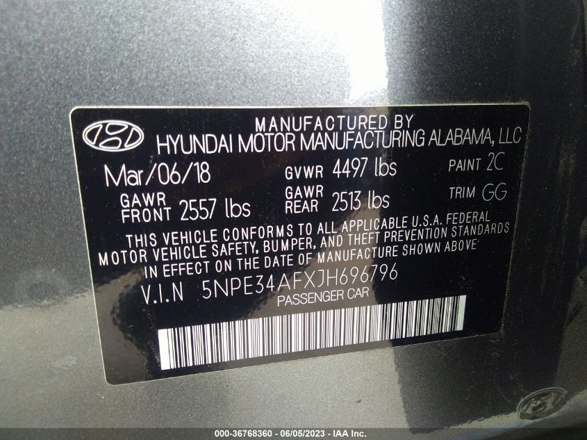 2018 HYUNDAI SONATA LIMITED - 5NPE34AFXJH696796