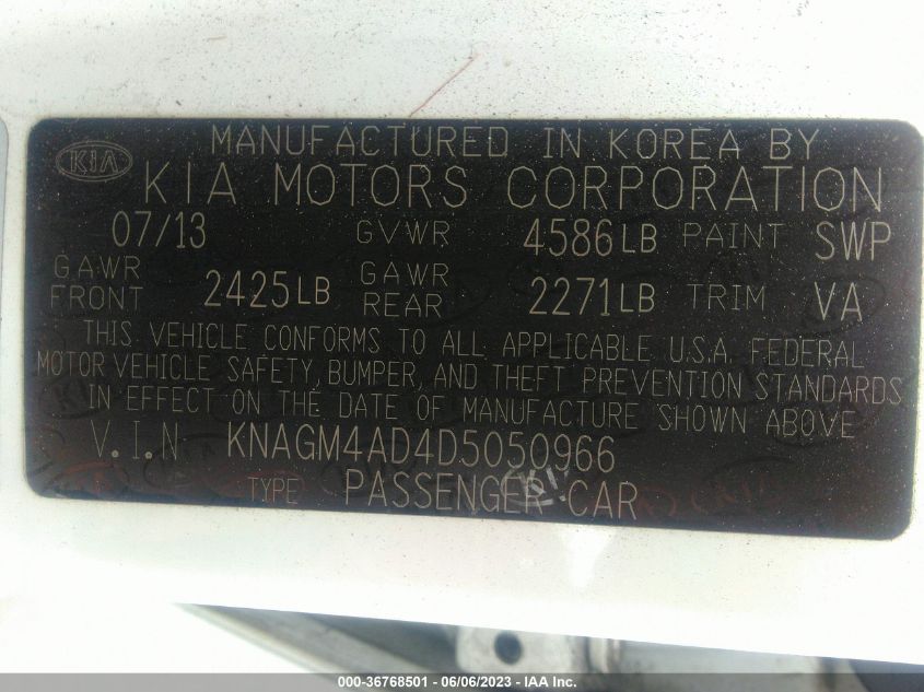 2013 KIA OPTIMA HYBRID EX - KNAGM4AD4D5050966