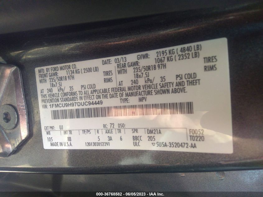 2013 FORD ESCAPE SEL - 1FMCU9H97DUC94449
